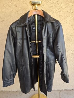 Anfum Black Leather Long Jacket
